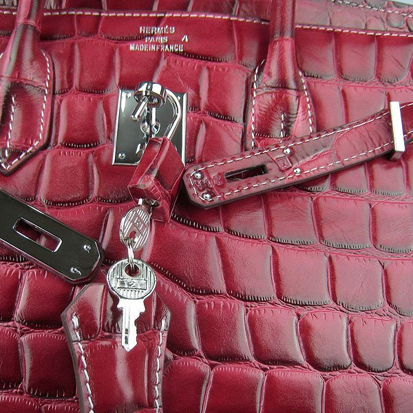 High Quality Fake Hermes Birkin 35CM Crocodile Veins Leather Bag Wine 6089 - Click Image to Close